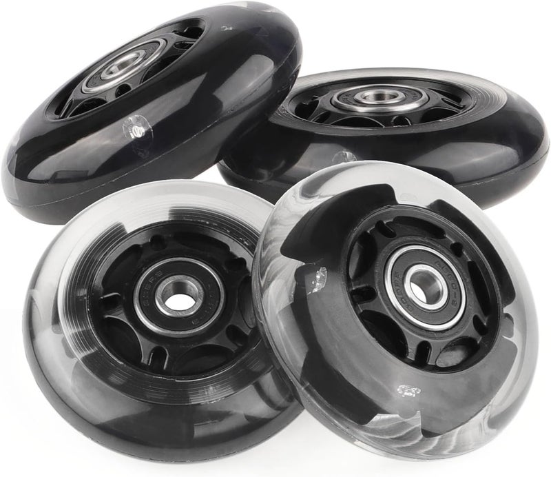 WHEELGOO 8pcs Inline Skate Wheels Led Light-Up Wheels 64/70/72/76/80mm w/Bushings 85-88A for Kids and Youth Beginners Children's Inline Skates Indoor/Outdoor Use (Black, 76mm) - Image 4